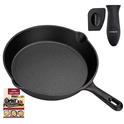 Afbeelding van Overmont gietijzeren pan, grillpan, grill, steakpannen met handgreep, 24,5 cm, voor gasgrill
