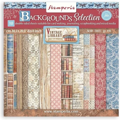 Afbeelding van Stamperia Vintage Library Backgrounds Selection 8x8 Inch Paper Pack (SBBS81)