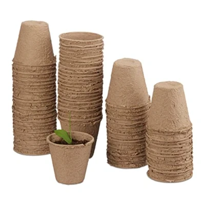 Afbeelding van Relaxdays 800x kweekpotjes biologisch afbreekbare stekpotjes rond beige