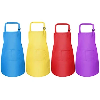 Afbeelding van Disino Set van 4 kinderschorten, verstelbaar keukenschort met 2 zakken voor jongens en meisjes, keukenschorten koken, schilderen, bakken (7 13 jaar)