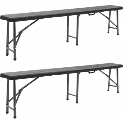 Afbeelding van vidaXL Tuinbanken inklapbaar 2 st 180 cm HDPE zwart