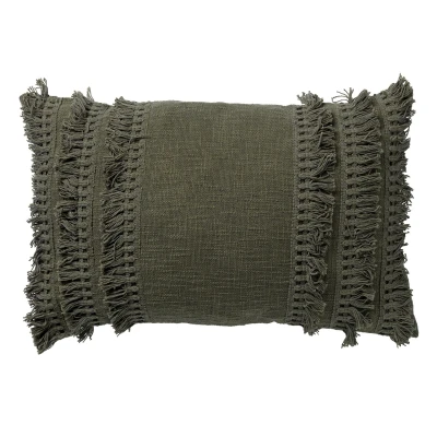 Afbeelding van Dutch Decor FARA Kussenhoes 40x60 cm 100% katoen met franjes Chive groen