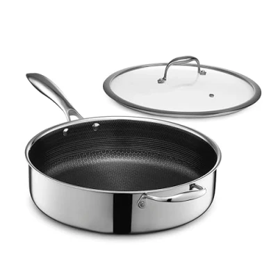 Afbeelding van HexClad Hybride stoofpan met antiaanbaklaag, 5,5 liter deksel, vaatwasser en ovenbestendig, geschikt voor alle kookplaten