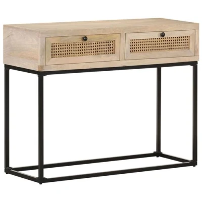 Afbeelding van Wandtafel 100x35x76 cm massief mangohout en natuurlijk riet