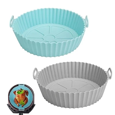 Afbeelding van XoeLLe siliconen bakvormen, 2 stuks, airfryer, accessoires, pot voor friteuse, herbruikbaar, siliconen, bakpapier, geschikt magnetron