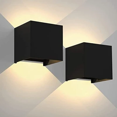 Afbeelding van Set van 2 wandlampen voor binnen, 12 W 3000 K, warm wit, led, waterdicht, IP65, moderne decoratieve wandlamp, slaapkamer, hal, woonkamer, balkon, hotel, bar (zwart)