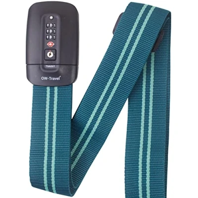 Afbeelding van OW Travel Gepersonaliseerde Bagageriemen met Slot voor Koffers (Blauw/Groen) Makkelijk herkennen TSA Kofferriemen Bagagelabels.Bagageriem Reisriem.Vergrendelbare Kofferriemslot Tassen