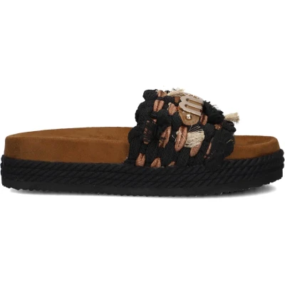 Afbeelding van Mou Monoband Rope Sandal Fringes Slippers Dames Zwart Maat 36