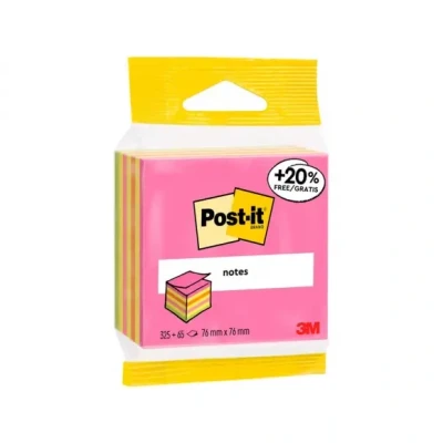 Afbeelding van Post it Notes kubus ft 76 mm x mm, Neon, blok van 325 + 65 vel gratis, op blister memoblok