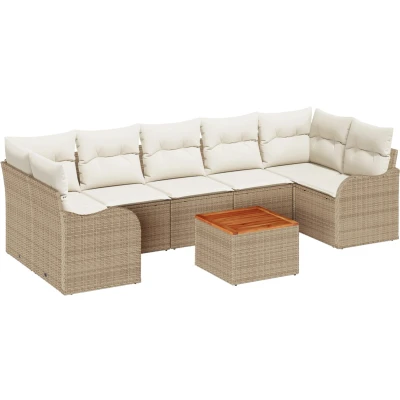 Afbeelding van vidaXL 8 delige tuinset met kussens in beige poly rattan en acacia