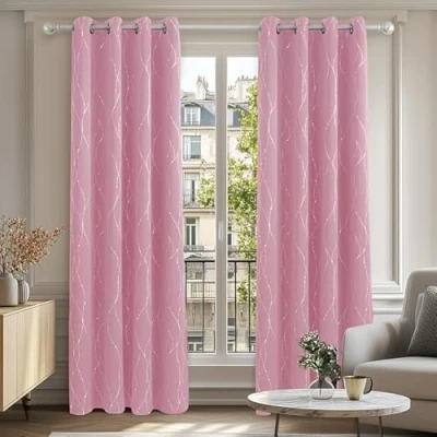 Afbeelding van Deconovo superzachte verduisteringsgordijnen met stippenpatroon, thermische isolatie, voor kinderkamer, 132 x 183 cm, roze, twee panelen