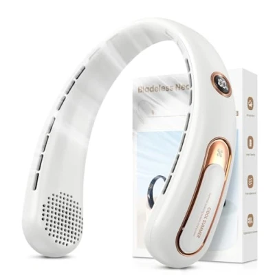 Afbeelding van Draagbare nekventilator, USB ventilator, oplaadbaar, 4000 mAh, max. 15 uur, stille ventilator zonder bladen, 3 snelheden en led display, kleine krachtige 360 graden, voor kantoor, sport