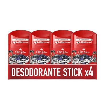 Afbeelding van Old Spice Night Panther Deodorant Stick voor heren, 48 uur koel, 0% aluminiumzouten, 4 x 50 ml