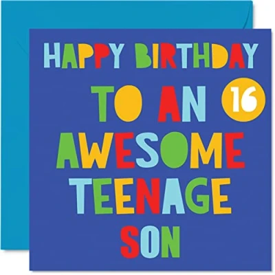 Afbeelding van Grappige verjaardagskaart voor de 16e verjaardag zoon Awesome Teenage Son 16 wenskaart van mama of papa, verjaardagscadeau zoon, 145 mm x felicitatiekaart 6e