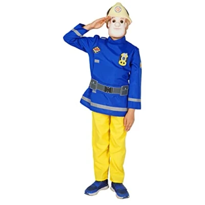 Afbeelding van Ciao 14596.5 7 officieel brandweerman Sam kostuum voor jongens (maat 5 jaar) met masker, blauw, geel