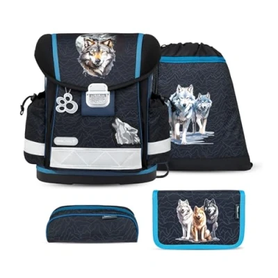 Afbeelding van Belmil Classy Schooltassenset voor kinderen (4 stuks), Wolves Pack, M