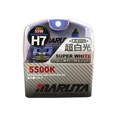 Afbeelding van MARUTA Super White H7 12 V 55 W halogeenlamp voor koplampen, dimlicht, xenon effect 5500 K, duurzame gaslamp met hoogwaardig kwartsglas en straatvergunning (ECE)