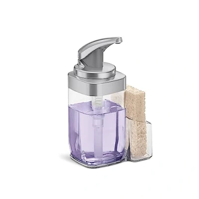 Afbeelding van Simplehuman Zeepdispenser Handpomp Kunststof Mat met Houder 650 ml Transparant Nikkel
