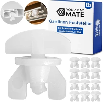 Afbeelding van Set van 12 witte kunststof gordijnblokkers voor loopkamers met ten minste 10 x 6 mm, stoppers railsystemen binnengeleiders, tussenstoppers, pluggen