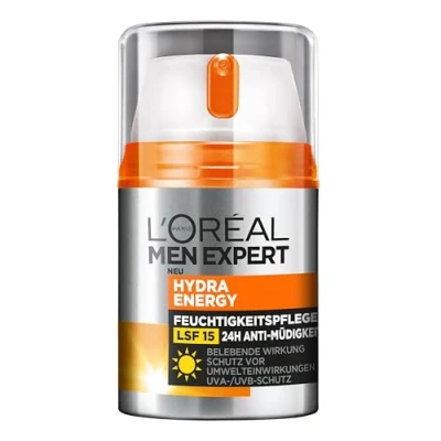 Image de L&#039;Oreal Paris Men Expert Soin du visage avec LSF 15, crème hydratante protection solaire, guarana et vitamine C, Hydra Energy soins hydratants 24 h, anti fatigue, 1 x 50 ml