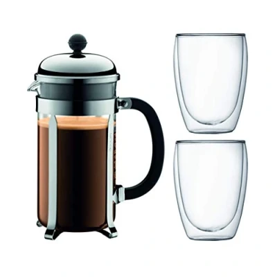 Afbeelding van BODUM K1928 16 1 CHAMBORD SET Koffiezetapparaat, 8 kopjes 1,0 l + 2 dubbelwandige PAVINA glazen 0,35