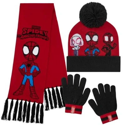 Afbeelding van Marvel Spiderman Avengers Kindermuts voor jongens, verpakking met muts, sjaal en handschoenen Rood Zwart Spidey 3 stuks