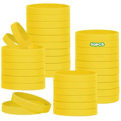 Afbeelding van HONTIUS Lot de 50 bracelets en silicone 20,2 cm Pour l&#039;école, les enseignants, équipes, fêtes, hommes et femmes Jaune