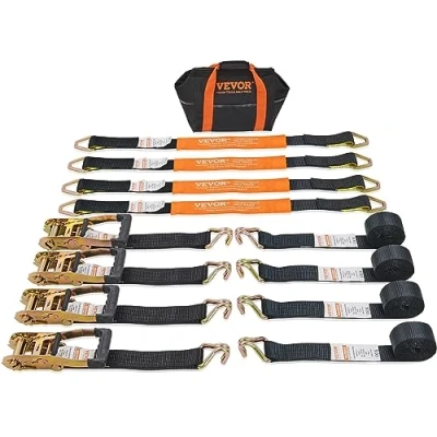 Afbeelding van VEVOR Set van 4 spanbanden 0,05 x 2,4 m 5048 kg Spanband polyester en koolstofstalen haken Ratelbevestigingsriem Ideaal voor motorfietsen, fietsen, kajaks,