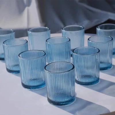 Afbeelding van Vohocandle Set van 12 blauwe theelichthouders geribbelde kandelaars voor bruiloft tafeldecoratie votiefkaarsenhouders feest en vakantie