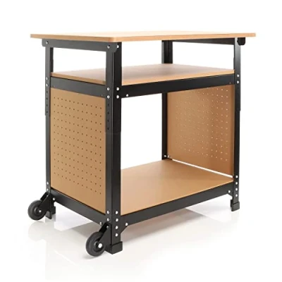 Afbeelding van XPOtool Mobiele werkbank 69 x 51 66 82 cm, in hoogte verstelbare werktafel, werktafel met 2 wielen, planken en zijwand