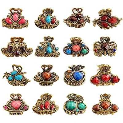 Afbeelding van Metalen haarklemmen, 16 stuks kristallen vintage klauwclips, mini haarclips, vlinderkaken, voor meisjes, dames haar (willekeurige stijl)