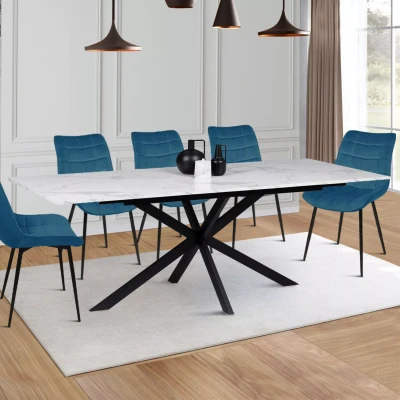 Afbeelding van Table à manger ALASKA 6 10 personnes effet marbre blanc et pied araignée métal 160 200 cm