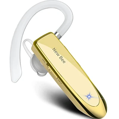 Afbeelding van New bee Handsfree, Bluetooth, hoofdtelefoon, draadloos, met microfoon, 60 dagen standby tijd, handsfree voor iPhone Samsung, HTC, LG, Sony, PC (goud).