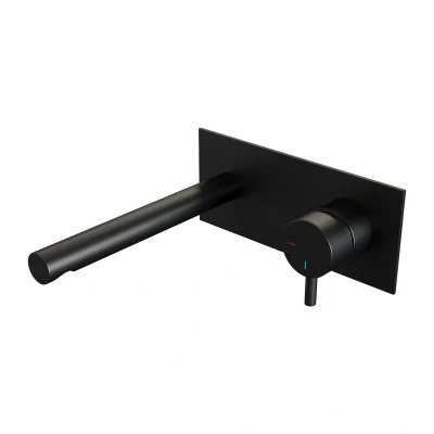 Afbeelding van Brauer Black Edition Wastafelmengkraan inbouw rechte uitloop links hendel kort smal afdekplaat model B 1 mat zwart