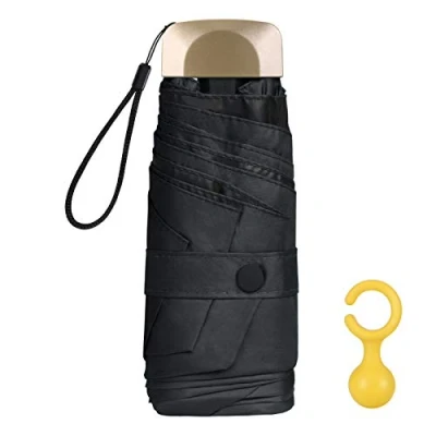 Afbeelding van Vicloon Mini Opvouwbare Paraplu, Reisparaplu, Anti UV Zakparaplu, Handmatig Compact Winddicht Gemengde Paraplu voor Buitenactiviteiten, Ring Handvat, zwart.