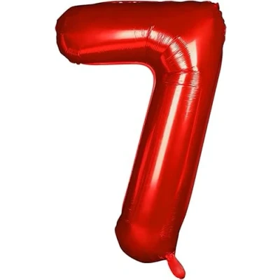 Afbeelding van ballon verjaardag 7 jaar rood 101 cm cijfer decoratie feestdecoratie vliegt dankzij het helium