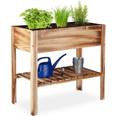 Afbeelding van Relaxdays moestuinbak gevlamd hout kruidentuin moestuintafel kweektafel op poten