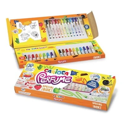 Afbeelding van Carioca Speciale geurmarkerset, bevat 30 geurstiften met kleurstickers, verschillende kleuren, wasbare inkt en geblokkeerde punt