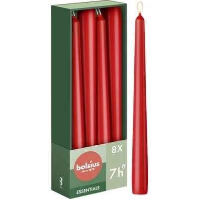 Afbeelding van Bolsius 8 gladde puntige kaarsen Rood Decoratieve voor thuis Brandduur 7 uur Geurvrij Zonder palmolie 24,5 cm