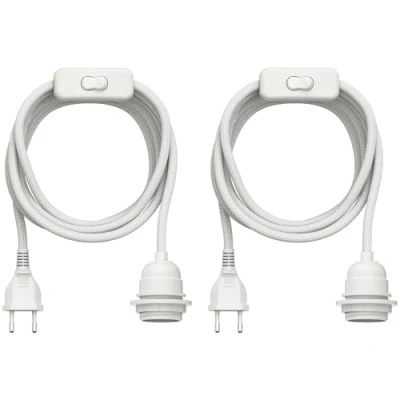 Afbeelding van ledscom.de 2 stuks LEKA textielkabel, stekker, schakelaar, wit, 3 m, lampfitting, 1 x E27 max. 60 W