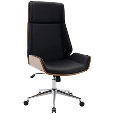 Image de CLP Fauteuil de bureau Breda en similicuir coque siège bois Noyer / Noir