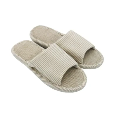 Afbeelding van AioTio Casual pantoffels van katoen en linnen voor dames heren, zacht, open teen, comfortabel, ademend, antislip, binnen buiten, Beige