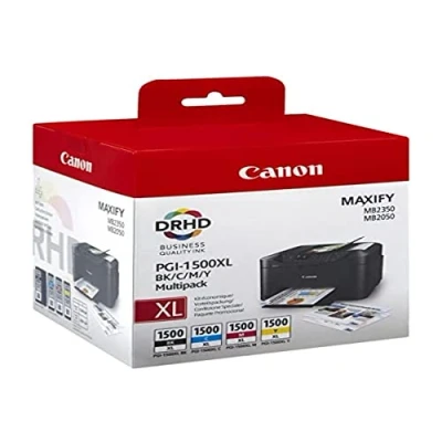 Afbeelding van Canon PGI 1500XL Originele XL inktcartridge voor Maxify MB2050 MB2150 MB2155 MB2350 MB2750 MB2755 zwart multipack met veiligheid Kleur: zwart.