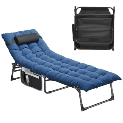 Afbeelding van YITAHOME Ligstoel met kussen, kantelbaar, 190 x 68 31 cm, 5 voudig verstelbaar, afneembare hoofdsteun en zijvak, draagkracht 136 kg, voor tuin, strand, camping,
