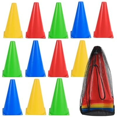 Afbeelding van BRAMBLE 12 Verkeerskegels, Pionnen, Veiligheidskegels, Pylonen (4 Kleuren, 23cm) Motor Gymkhana, Sport, Parcours, Voetbal, Kinderspellen, Hondentraining
