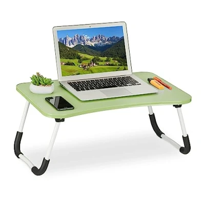 Afbeelding van Relaxdays laptoptafel inklapbaar schoottafel laptop bank bedtafel groot groen