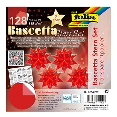 Afbeelding van Folia Bascetta 820/0707 128 vellen transparant papier 7,5 x cm 115 g/m² diameter knutselster ca. 10 cm, met handleiding (mogelijk niet beschikbaar in het Nederlands), rood