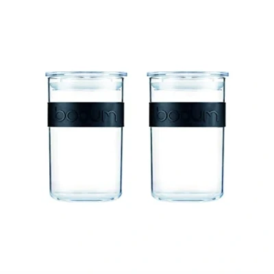 Afbeelding van Bodum K11828 01SA voorraadpotten van kunststof met luchtdicht deksel, 2 stuks, zwart, 0,6 l