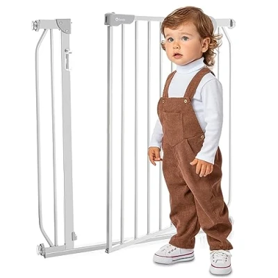 Image de LIONELO Truus LED Barrière de Sécurité Bébé pour Escalier ou Porte Largeur Ajustable 75 105 cm Verrouillage Automatique Ouverture Bidirectionnelle Veilleuse Sans Perçage Rebords Arrondis