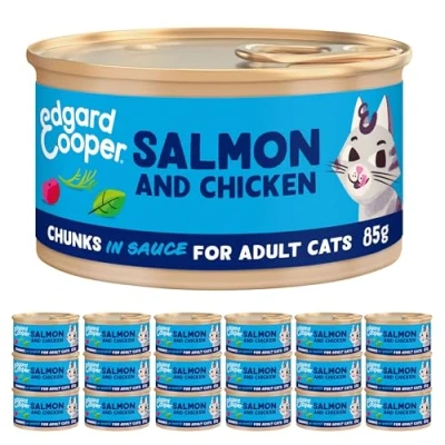 Afbeelding van 18x Edgard &amp; Cooper Kattenvoer Chunks Zalm Kip 85 gr